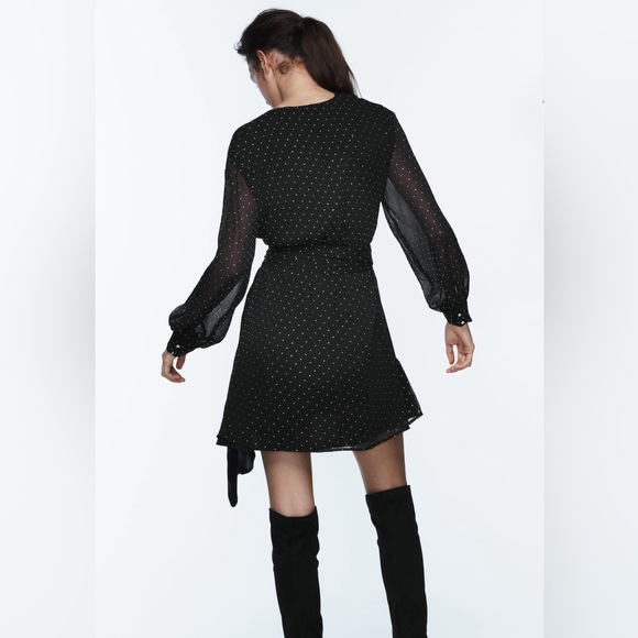 ZARA beautiful shimmering V neck, elastic waisted Chiffon Mini dress🔥🔥🔥 - Picture 5 of 9